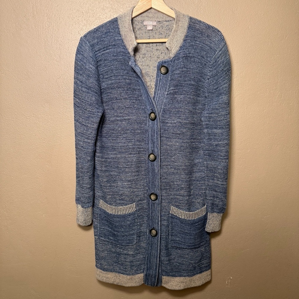 J. Jill Mid Length Cardigan Sweater Linen/Cotton Blend Button Front Size Medium